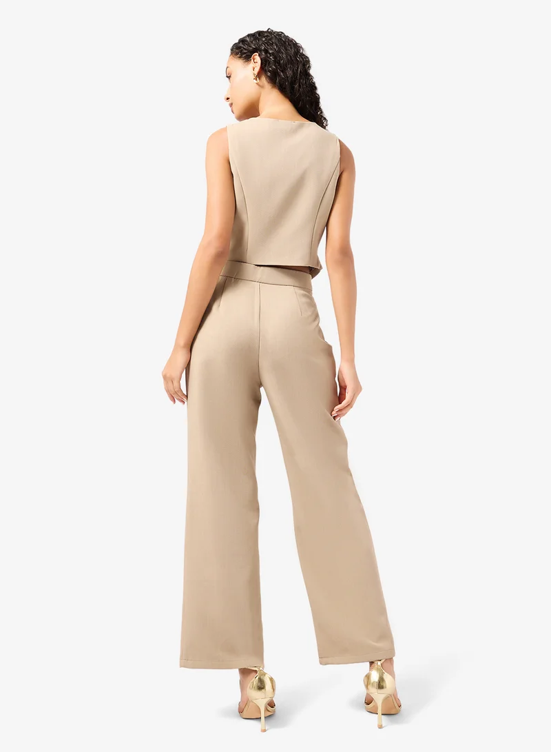 جينجر Button Up Vest & Straight Fit Pant Coord Set